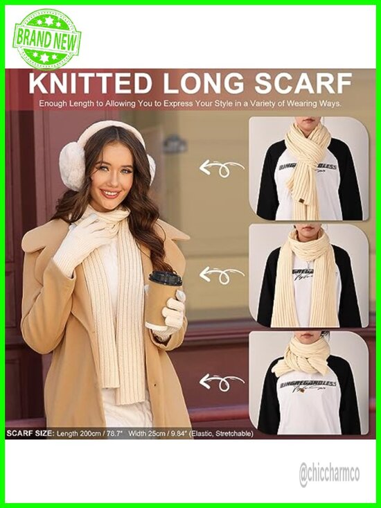 5-Piece Winter Hat Scarf Gloves Ear Muffs Socks Set Women Touchscreen